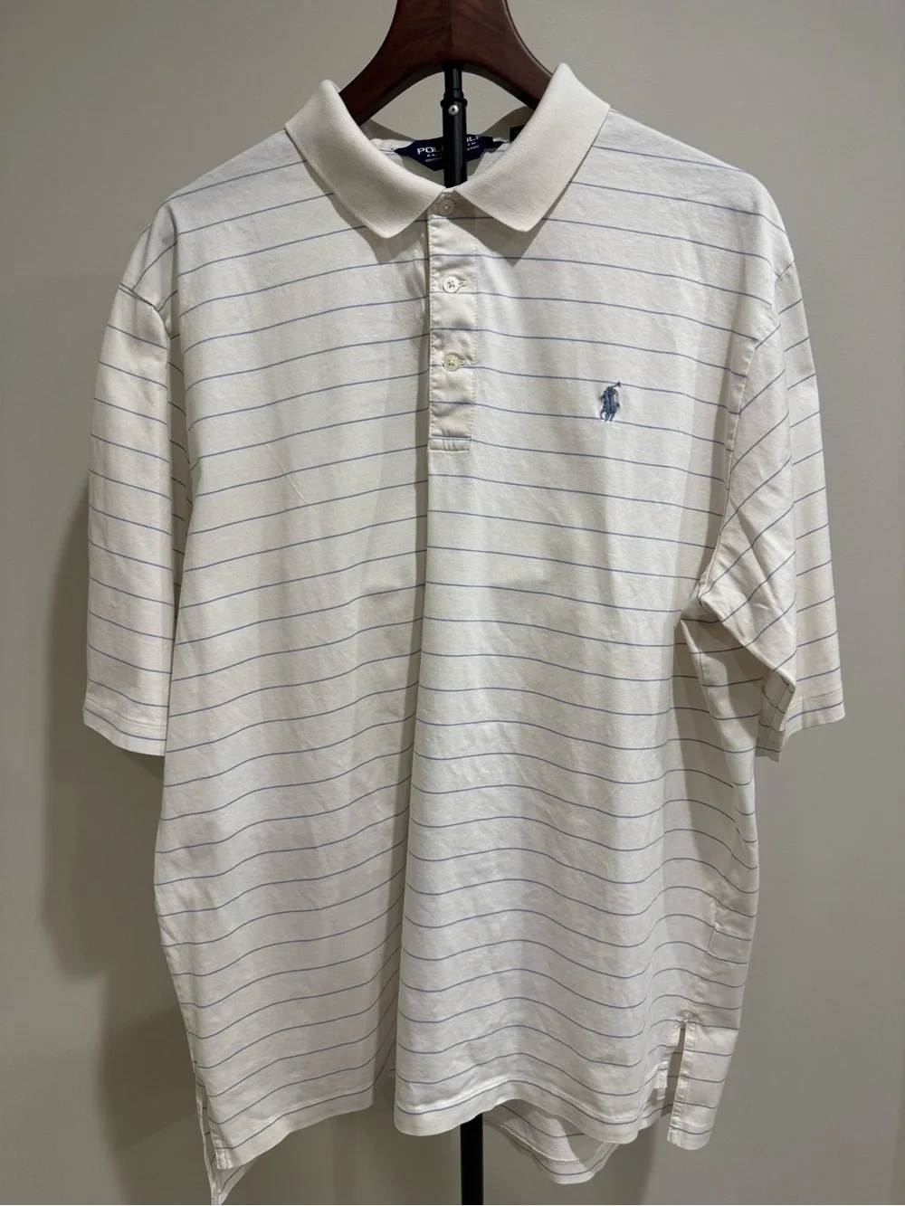 Ralph Lauren Golf White Polo with Light Blue Stripes 100% Pima Cotton Casual XL